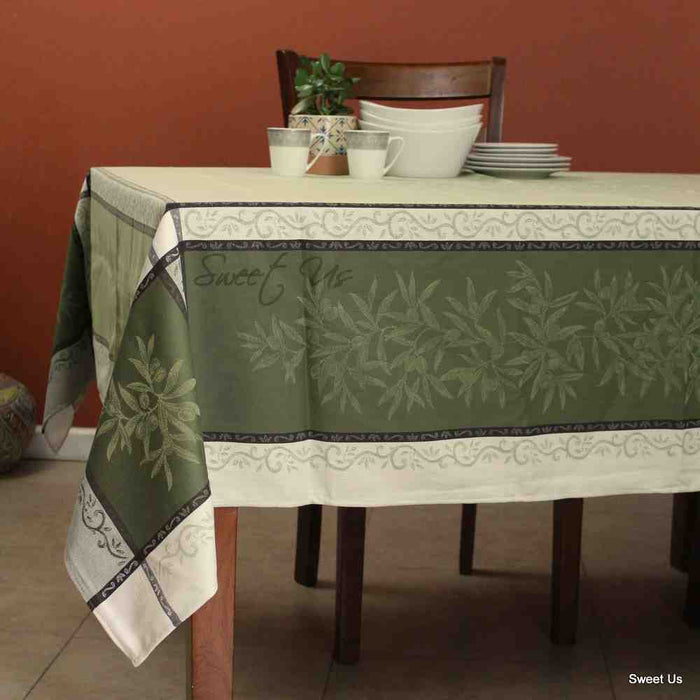 Wipeable Jacquard Tablecloth Rectangle Spill Resistant French Cotton, Green - Sweet Us