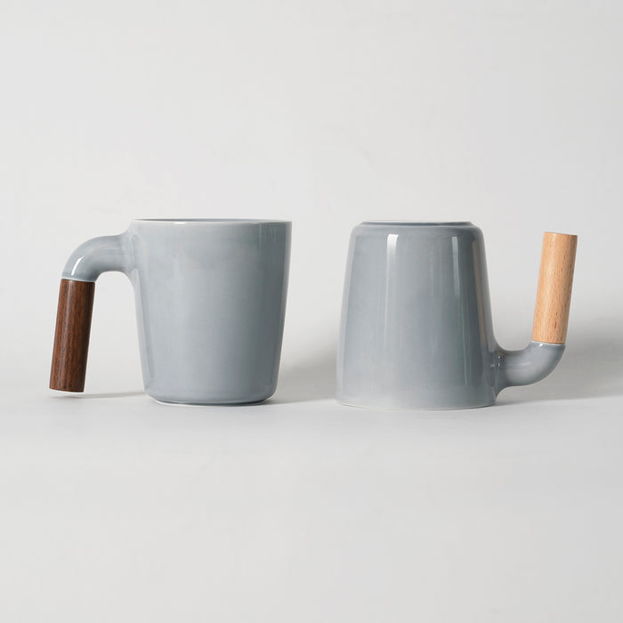 ceramic mug, coffee mug, wooden handle