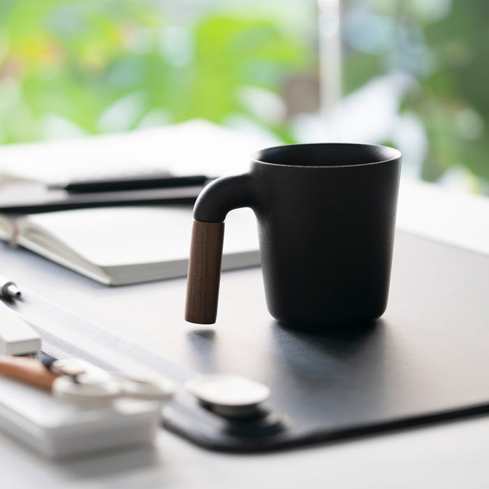 HMM signature product. Unique ceramic with walnut wood mug, Ceramic Coffee Mugs, Handmade Pottery Mug,  Ceramic Cup with Wooden Handle, Japanese ceramic, walnut wood, Housewarming Wedding Present,