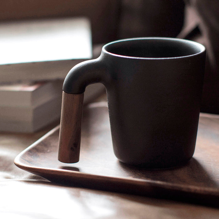 Golden pin design award. Unique ceramic with walnut wood mug , Ceramic Coffee Mugs, Handmade Pottery Mug,  Ceramic Cup with Wooden Handle, Japanese ceramic, walnut wood, Housewarming Wedding Present,