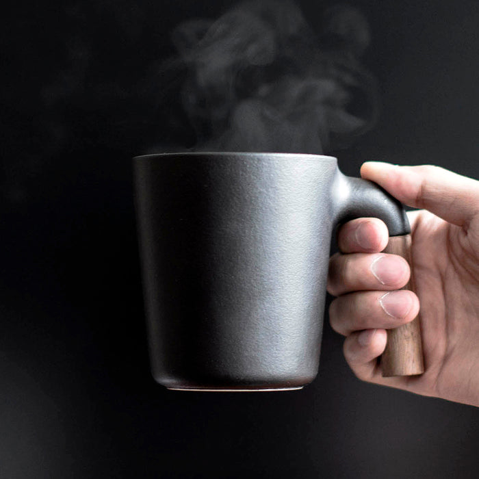 A balanced mug. Unique ceramic with walnut wood mug, Ceramic Coffee Mugs, Handmade Pottery Mug,  Ceramic Cup with Wooden Handle, Japanese ceramic, walnut wood, Housewarming Wedding Present,