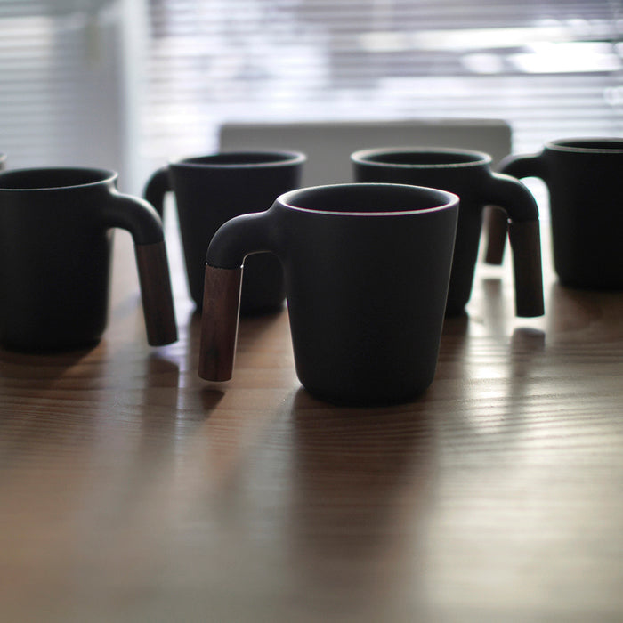 HMM signature product. Unique ceramic with walnut wood mug , Ceramic Coffee Mugs, Handmade Pottery Mug,  Ceramic Cup with Wooden Handle, Japanese ceramic, walnut wood, Housewarming Wedding Present,