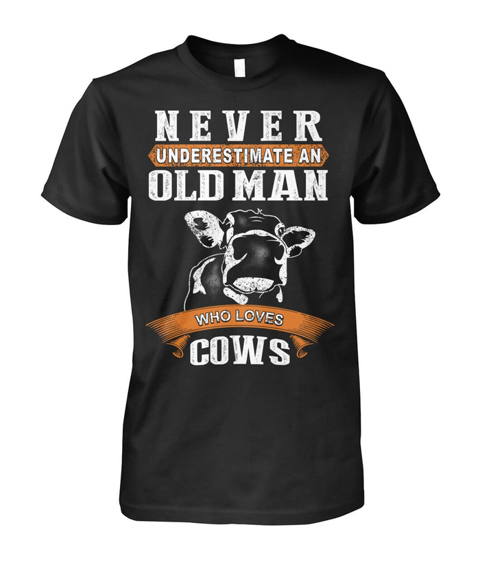never underestimate an old man who  - Men's and Women's t-shirt , Vneck, Hoodies - myfunfarm - clothing acceessories shoes for cow lovers, pig, horse, cat, sheep, dog, chicken, goat farmer