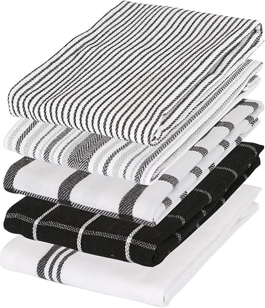 Nicola Spring Monochrome Cotton 5pc Tea Towel Set - 70cm x 50cm