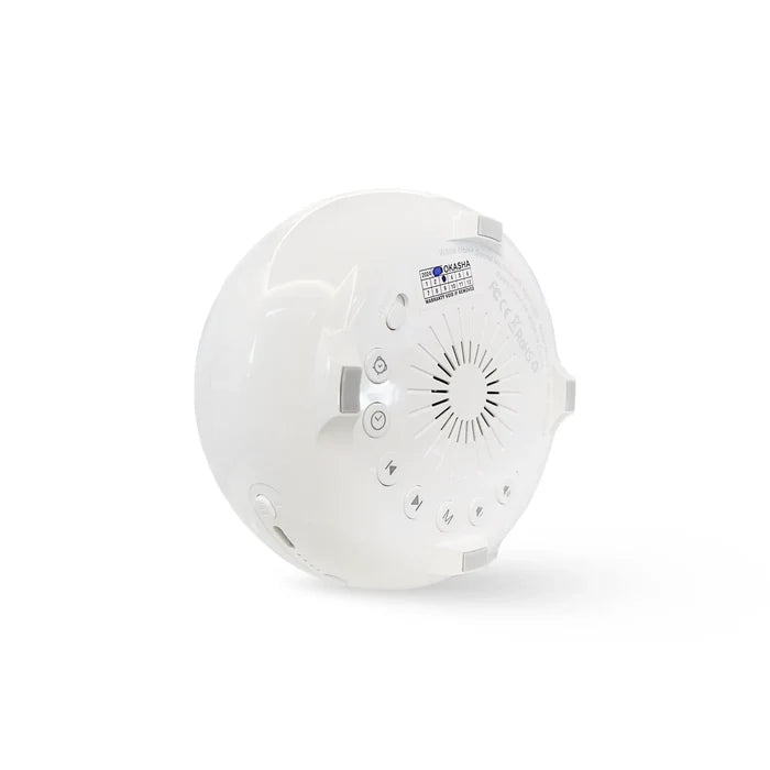 Back view of smart kids lamp showing speaker vents, control buttons, and white noise sound system