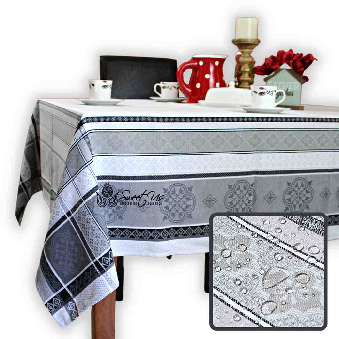 Fleur Ombre Easy Clean French Tablecloth Rectangle, Shadow Bloom - Sweet Us