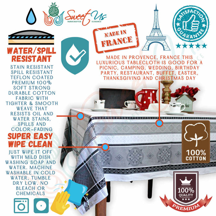 Fleur Ombre Easy Clean French Tablecloth Rectangle, Shadow Bloom - Sweet Us
