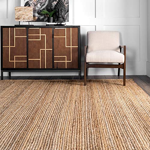 nuLOOM Rigo Hand Woven Farmhouse Jute Area Rug, 8' x 10', Natural
