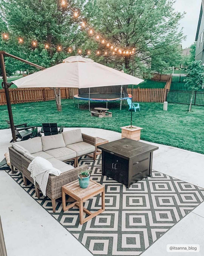 Outdoor Safe Modern Geometric Beige and Charcoal Multi size Area Rug - The Rug Decor