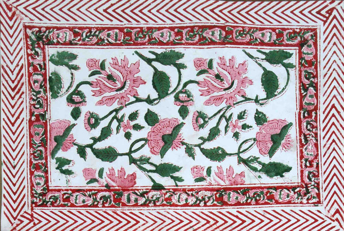 Floral Vine Block Print Tablecloth Rectangle Cotton, Red, Table Linen - Sweet Us