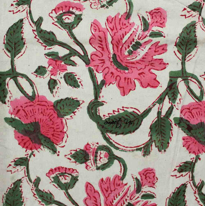 Floral Vine Block Print Tablecloth Rectangle Cotton, White Red, Table Linen - Sweet Us