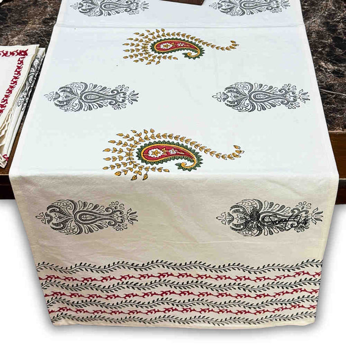 Paisley Cradle Floral Cotton Block Print Table Runner, Tuscan Foliage - Sweet Us