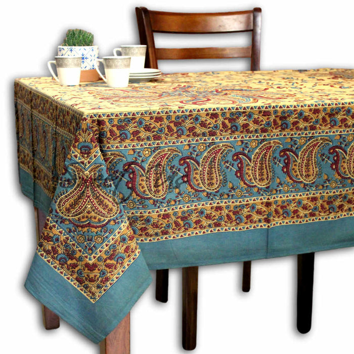 Paisley Heritage Hand?Printed Cotton Tablecloth — Turquoise Serein - Sweet Us