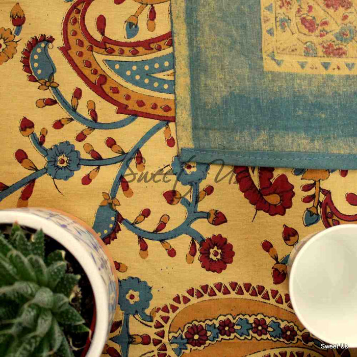 Paisley Heritage Hand?Printed Cotton Tablecloth — Turquoise Serein - Sweet Us