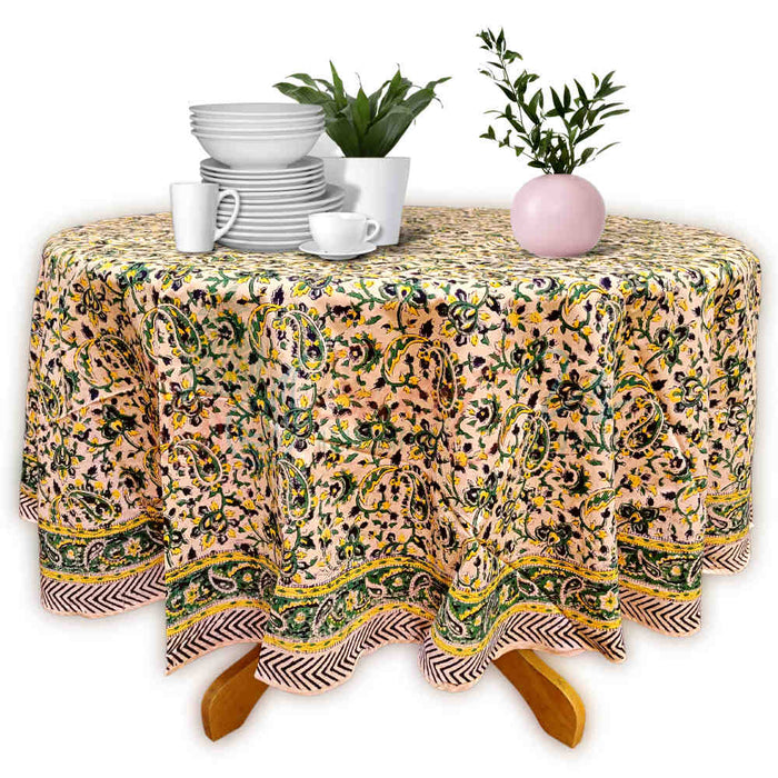 Paisley Reverie Hand?Block Printed Cotton Round Tablecloth — Saffron Vale - Sweet Us