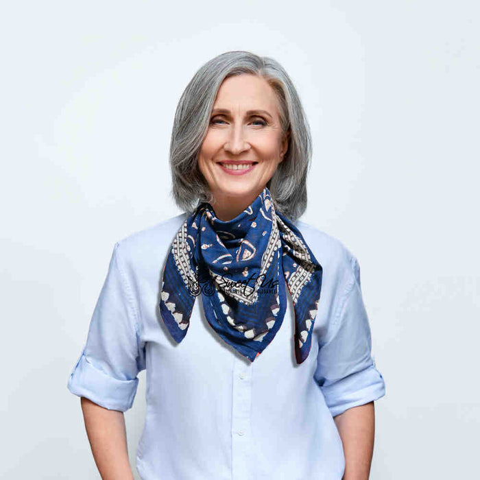Paisley Splendor Cotton Floral Scarf for Women, Midnight Blue - Sweet Us