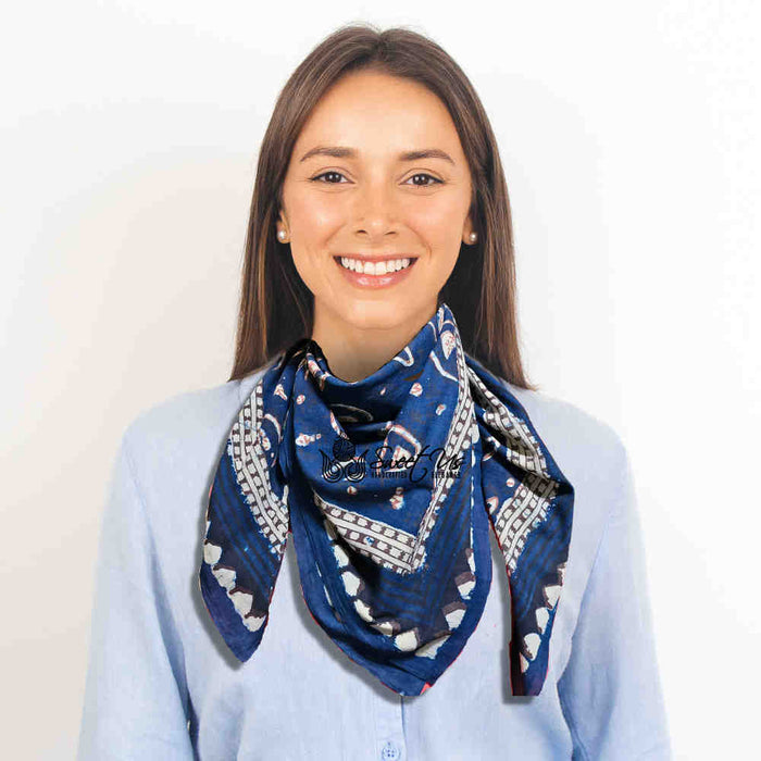 Paisley Splendor Cotton Floral Scarf for Women, Midnight Blue - Sweet Us