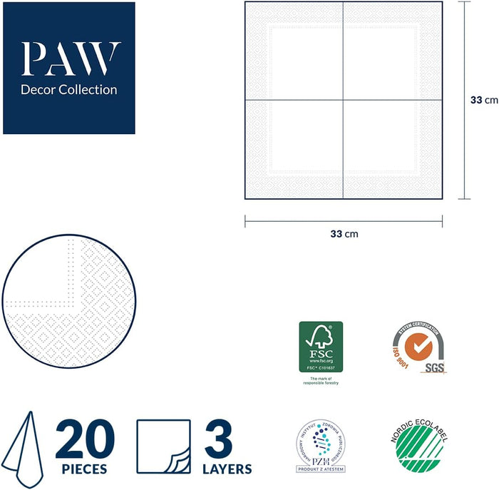 Paw Napkins - Pack of 20 - We Care Holly - 33x33cm