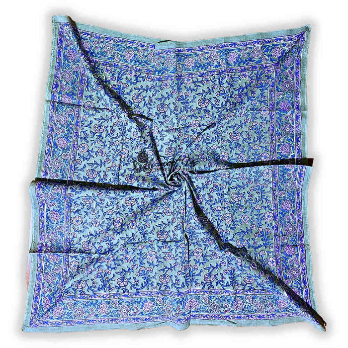 Petal Reverie Lightweight Floral Cotton Scarf — Gray Mist