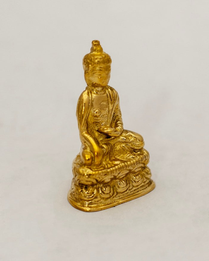 Polished Brass Seated Buddha Shakyamuni Statue 2" High Amitabha Budhism Figure - Sweet Us