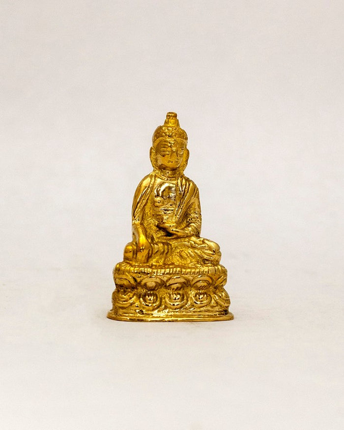 Polished Brass Seated Buddha Shakyamuni Statue 2" High Amitabha Budhism Figure - Sweet Us