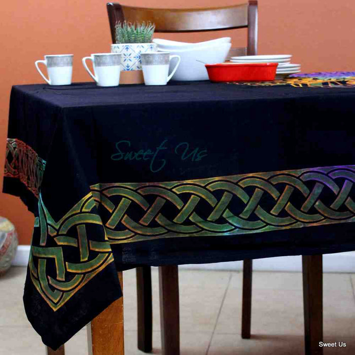 Tie-Dye Cotton Celtic Lucky Clover Tablecloth Rectangle, Round Multicolor Linen - Sweet Us