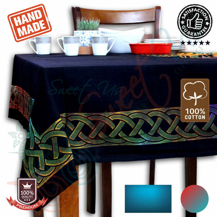 Tie-Dye Cotton Celtic Lucky Clover Tablecloth Rectangle, Round Multicolor Linen - Sweet Us
