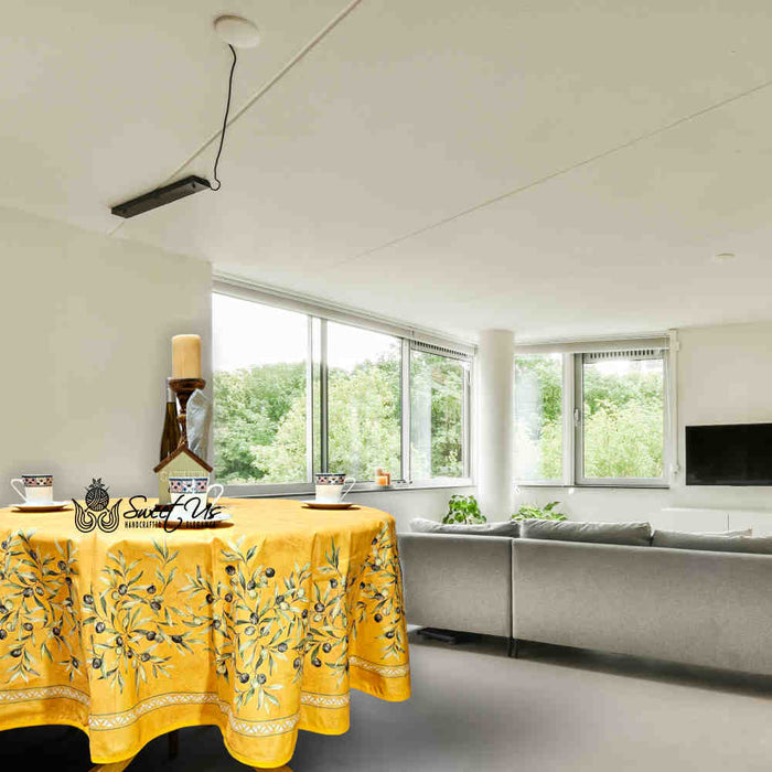 Provence d'Olives Coated French Tablecloth Round, Gold - Sweet Us