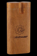 Front view of the Pulsar Straight Wood Dugout - Twist Top, showcasing its wooden construction and simple, cylindrical form.