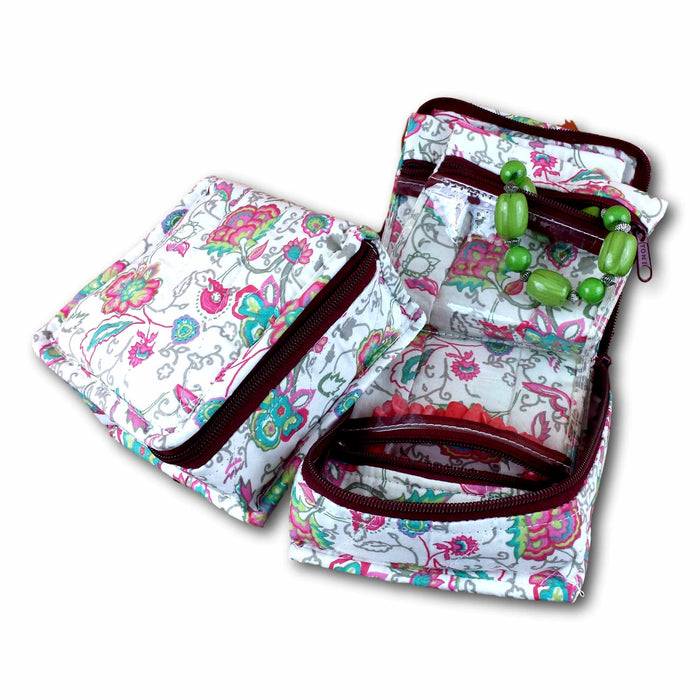 Handmade Quilted 100% Cotton Cosmetic Bag Jewelry Bag Travel Pouch Floral Pink Green - Sweet Us