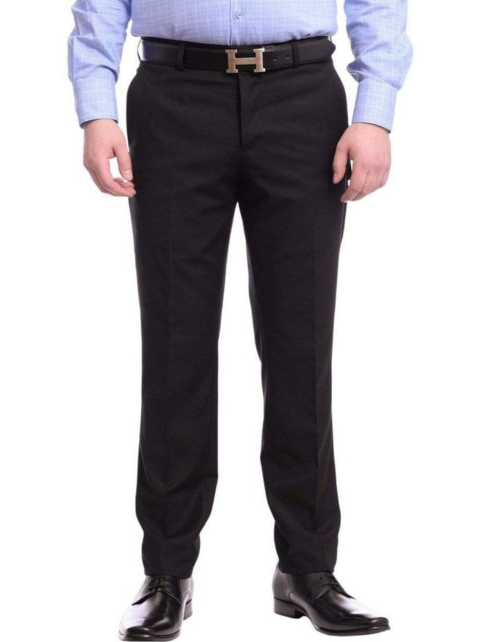 Raphael Men's Washable Flat Front Classic Fit Black Dress Pants - The Suit Depot