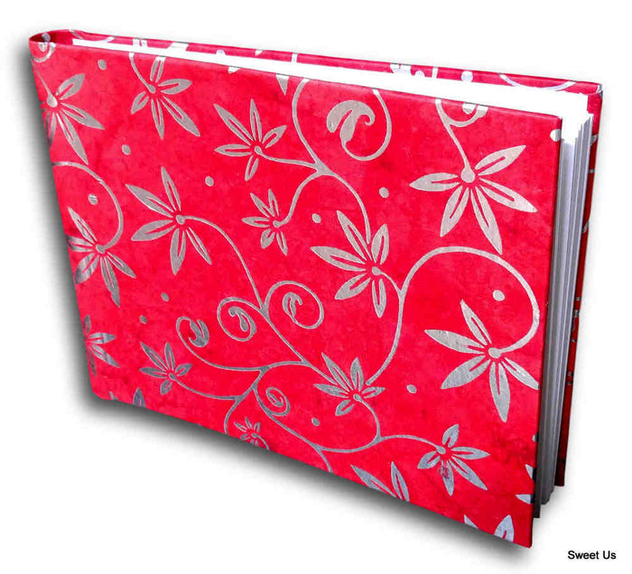 Recycled Paper Guest Book — Crimson Silver Filigree