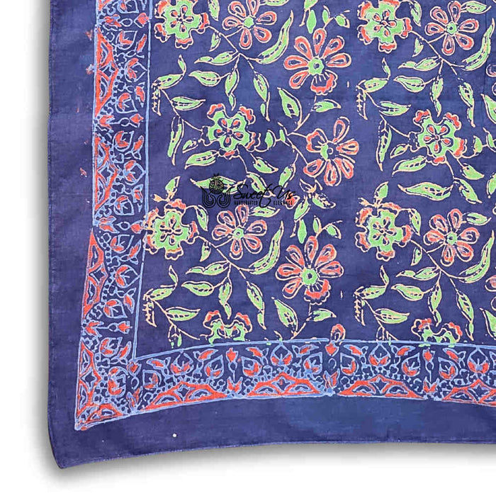 Riviera Petals Cotton Block Print Summer Floral Scarf for Women, Ultramarine - Sweet Us