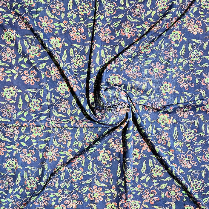 Riviera Petals Cotton Block Print Summer Floral Scarf for Women, Ultramarine - Sweet Us