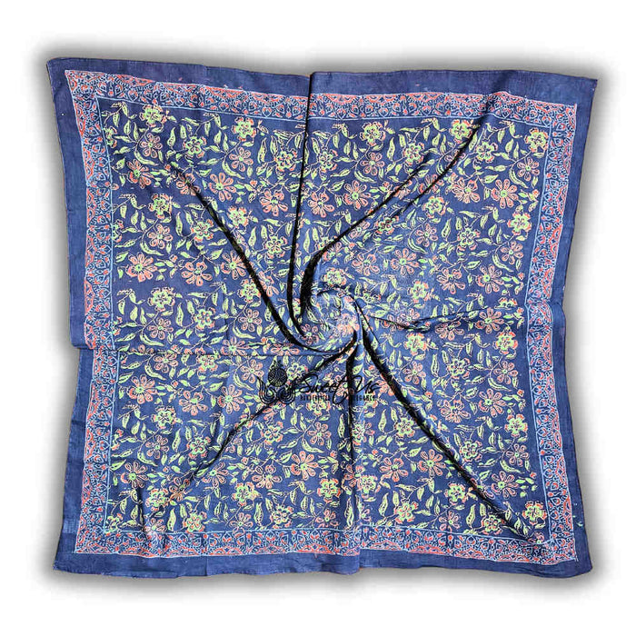 Riviera Petals Cotton Block Print Summer Floral Scarf for Women, Ultramarine - Sweet Us