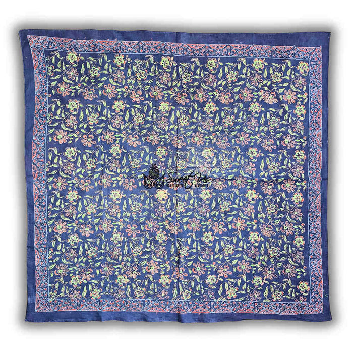 Riviera Petals Cotton Block Print Summer Floral Scarf for Women, Ultramarine - Sweet Us