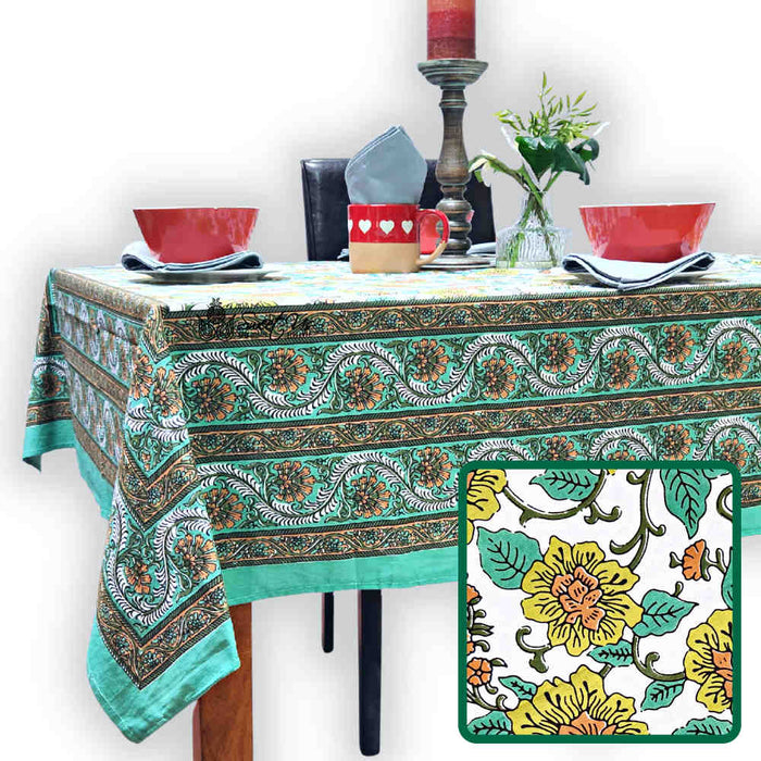 Riviera Series Floral Cotton Tablecloth — Cypress Green - Sweet Us