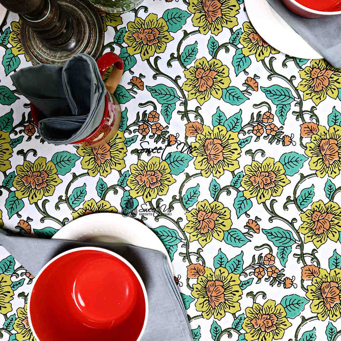 Riviera Series Floral Cotton Tablecloth — Cypress Green - Sweet Us