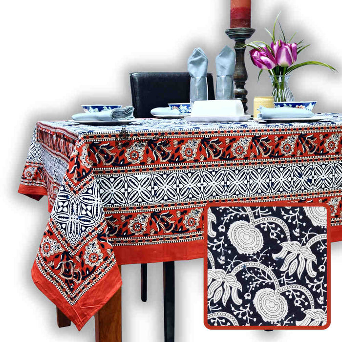 Cotton Bloom Delight Floral Tablecloth Rectangle, Kitchen Linen, Scarlet Slate - Sweet Us