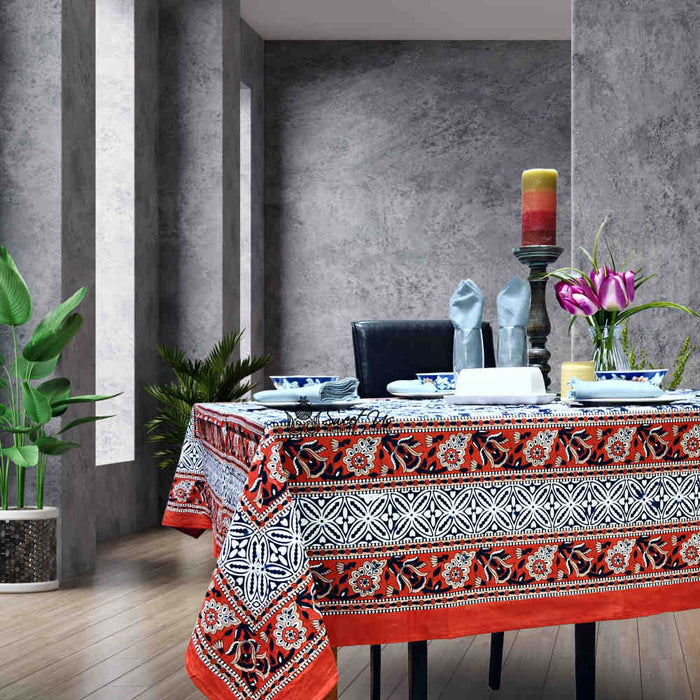 Cotton Bloom Delight Floral Tablecloth Rectangle, Kitchen Linen, Scarlet Slate - Sweet Us