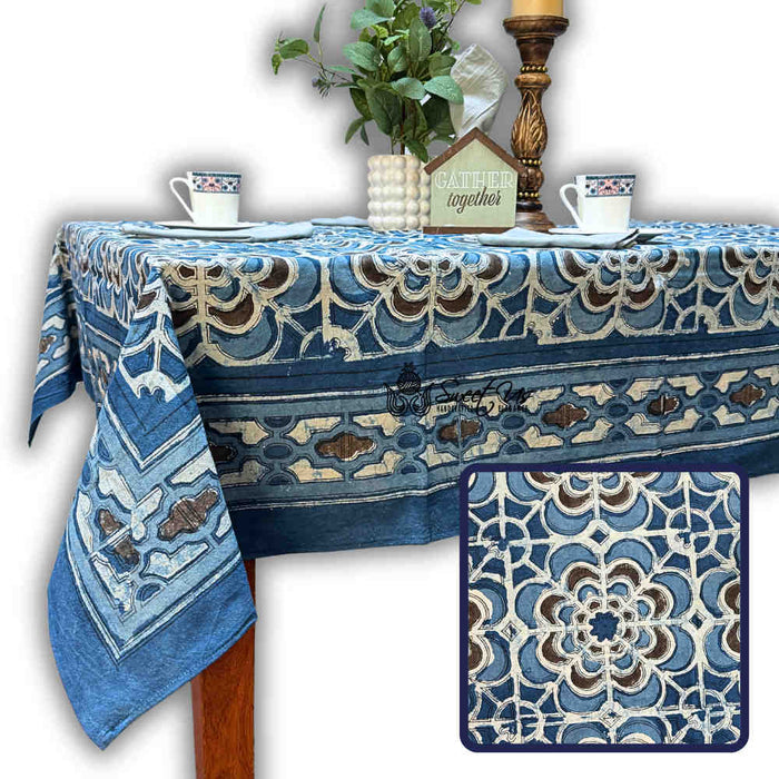 Rose Promenade Floral Cotton Block Print Tablecloth - Sweet Us