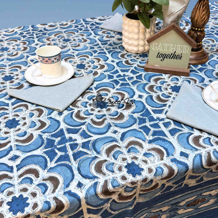 Rose Promenade Floral Cotton Block Print Tablecloth - Sweet Us