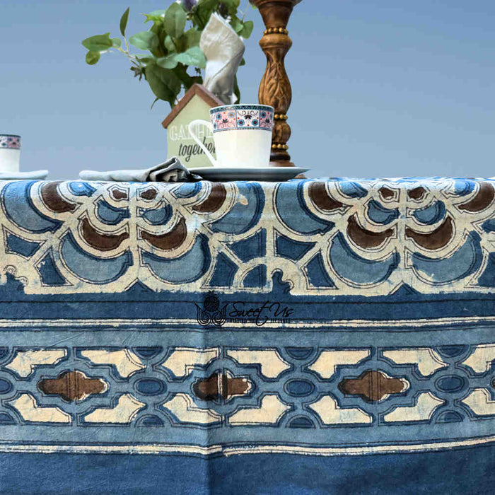 Rose Promenade Floral Cotton Block Print Tablecloth - Sweet Us