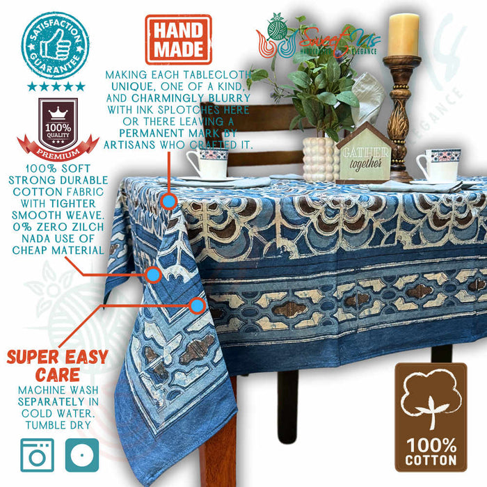 Rose Promenade Floral Cotton Block Print Tablecloth - Sweet Us