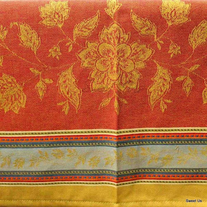 Wipeable Stain Resistant French Floral Cotton Jacquard Tablecloth Yellow Gold - Sweet Us