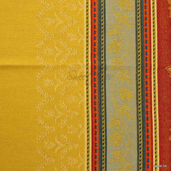 Wipeable Stain Resistant French Floral Cotton Jacquard Tablecloth Yellow Gold - Sweet Us