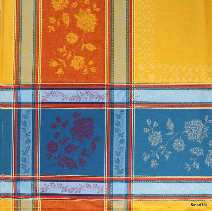 Wipeable Stain Resistant French Floral Cotton Jacquard Tablecloth Yellow Gold - Sweet Us
