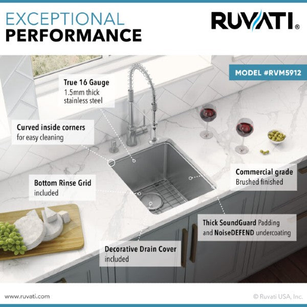 Ruvati Modena RVM5912 12" Stainless Steel Single Bowl Bar Prep Undermount Sink