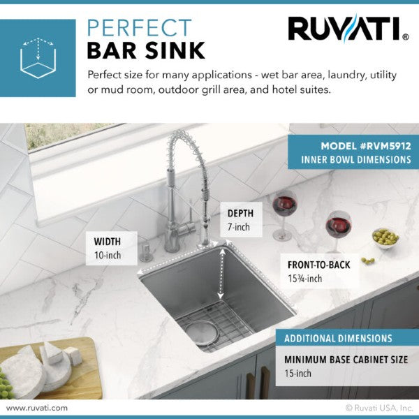 Ruvati Modena RVM5912 12" Stainless Steel Single Bowl Bar Prep Undermount Sink