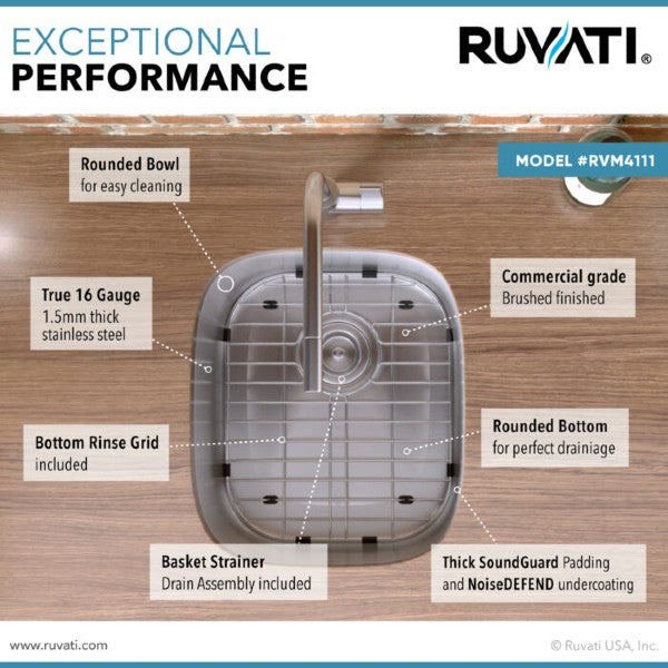 Ruvati Parmi RVM4111 12" Stainless Steel Bar Prep Undermount Sink
